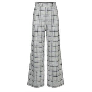 Plaid Wide Leg Pants - Gray